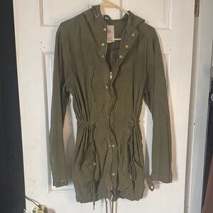 iris Olive Green Hooded Utility Jacket